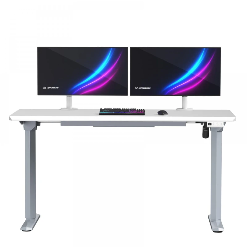 ULTRADESK Biurko dla gracza QUEST, 140x70cm, 72-120cm, szaro-biały