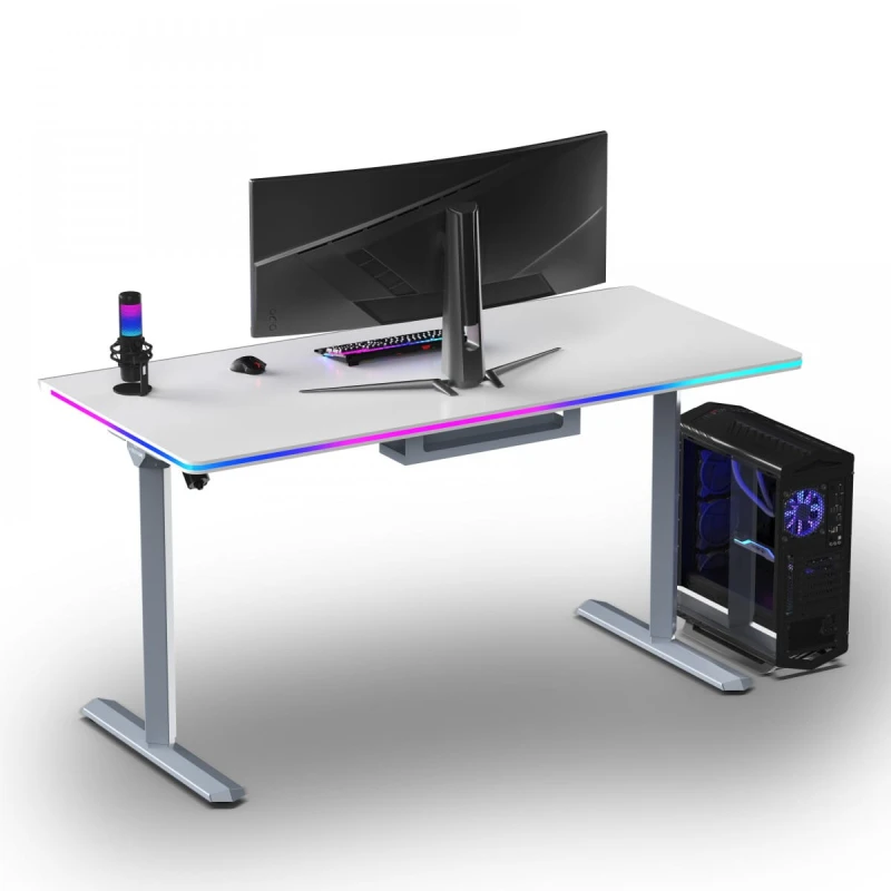 ULTRADESK Biurko dla gracza QUEST, 140x70cm, 72-120cm, szaro-biały