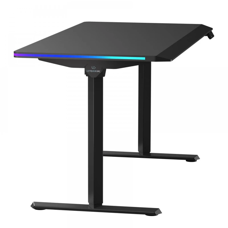 ULTRADESK Biurko dla gracza QUEST, 140x70cm, 72-120cm, czarny-czarny