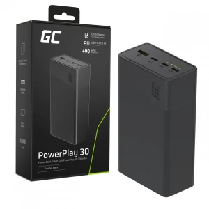 Greencell PowerPlay 30 - kolor czarny power bank z 30, 000mAh, 22.5W, 4 ports
