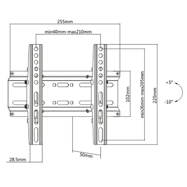 Regulowany uchwyt KL25-22T, 23"-42", 35 kg max, 75x75 - 200x200 VESA, 50 mm, czarny
