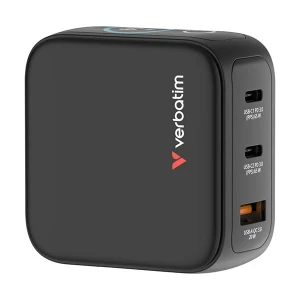 Verbatim, Mini ładowarka GaN z wyświetlaczem 2 x USB-C / 1 x USB-A, czarna, 65W, Wymienne wtyczki EU, UK, USA
