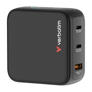 Verbatim, Mini ładowarka GaN z wyświetlaczem 2 x USB-C / 1 x USB-A, czarna, 100 W, Wbudowane zabezpieczenie nadprądowe