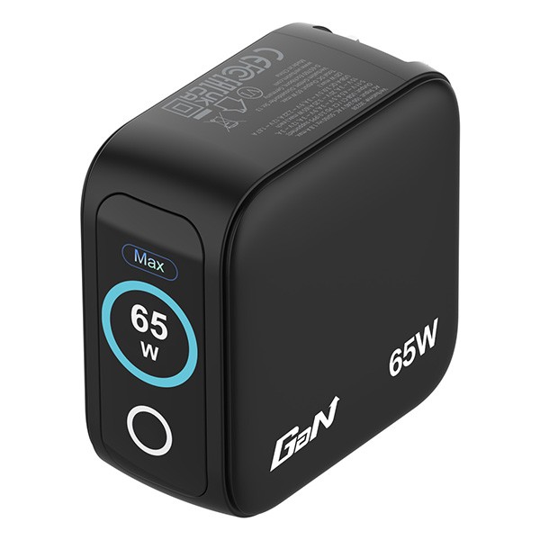 Verbatim, Mini ładowarka GaN z wyświetlaczem 2 x USB-C / 1 x USB-A, czarna, 65W, Wymienne wtyczki EU, UK, USA