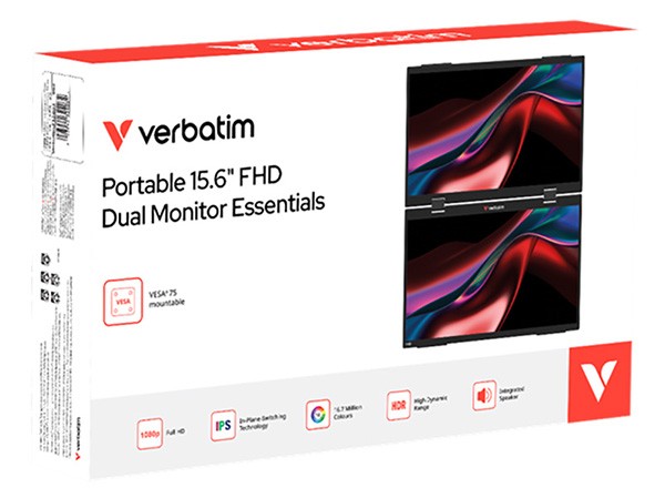 Verbatim monitor przenośny, Dual Monitor Essentials, 15.6", Full HD (1920x1080), 60Hz, czarny