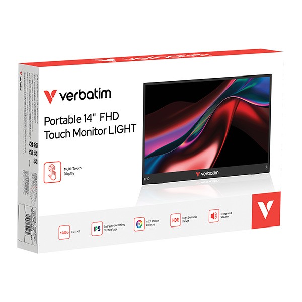 Verbatim monitor przenośny, Touch Monitor LIGHT, 14", Full HD (1920x1080), 60Hz, czarny
