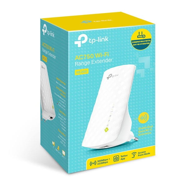 TP-LINK External Box SATA HD RE200 2.4GHz i 5GHz, extender/ wzmacniacz, 750Mbps, zintegrowana bateria anténa, 802.11ac, OneMesh Ex