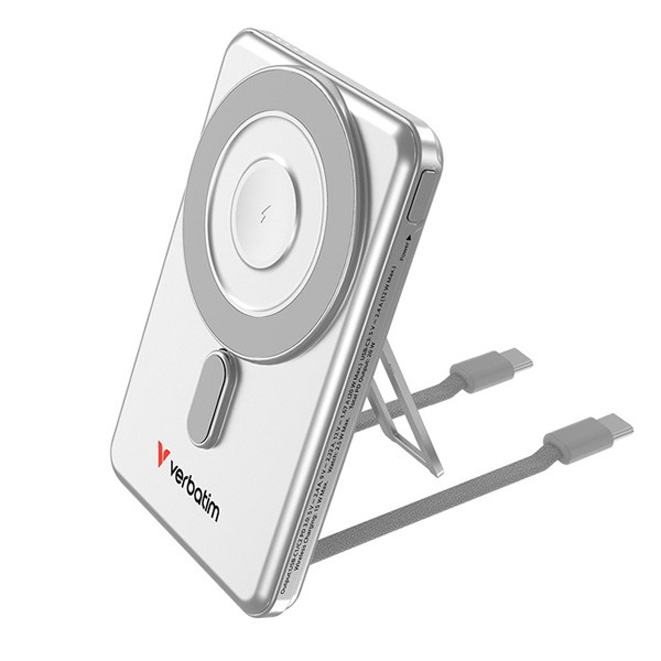 Verbatim, powerbank, Charge ,n, Go 2C z dwoma kablami, 5V, ładowanie telefonu, 32276, 5 000mAh, Mocowanie magnetyczne, srebrna