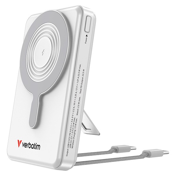 Verbatim, power bank Charge n Go 2C  Display, kabel, 12V, ładowanie telefonu, 32273, 10000mAh, Mocowanie magnetyczne, srebrna