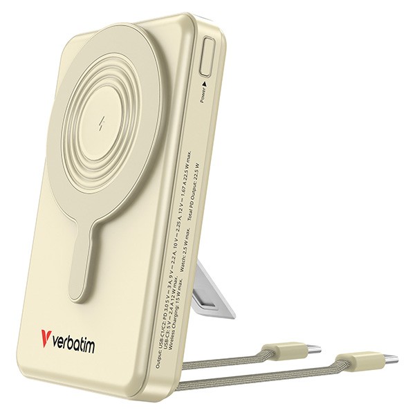 Verbatim, power bank Charge n Go 2C  Display, kabel, 12V, ładowanie telefonu, 32274, 10000mAh, Mocowanie magnetyczne, złota