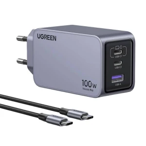 Ładowarka sieciowa Ugreen Nexode Pro 25874 100W, GaN, USB + 2x USB-C - szara