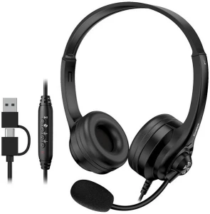 Genius HS-235U AI słuchawki z mikrofonem, przewodowa, czarna, 2.0, USB
