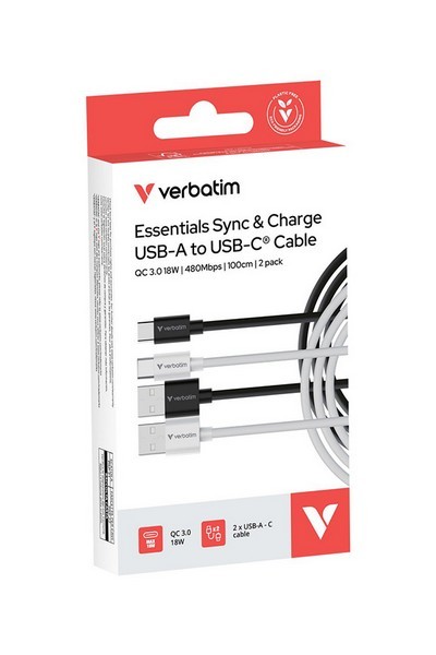 Verbatim USB kabel USB A M - USB C (M), 18W, 1m, czarno-biały, box, 32393