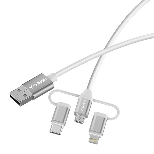 Verbatim USB kabel USB A M - Micro-B, USB-C, Lightning Cable, 18W, 1m, biała, box, 32394