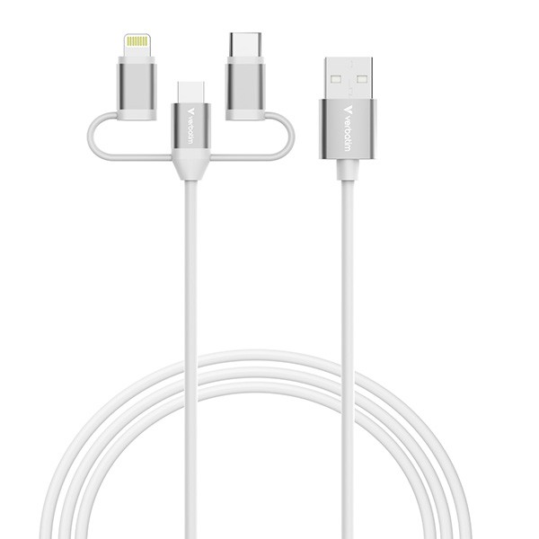 Verbatim USB kabel USB A M - Micro-B, USB-C, Lightning Cable, 18W, 1m, biała, box, 32394