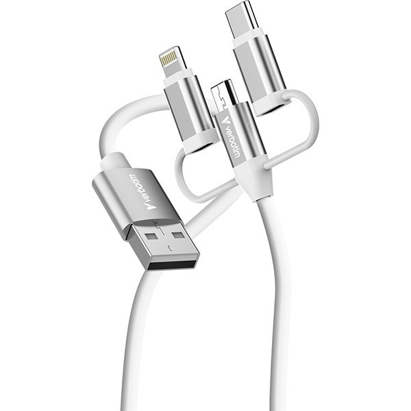 Verbatim USB kabel USB A M - Micro-B, USB-C, Lightning Cable, 18W, 1m, biała, box, 32394