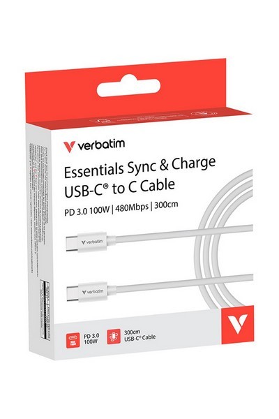 Verbatim USB kabel USB C (M) - USB C (M), 100W, 3m, biała, box, 32409