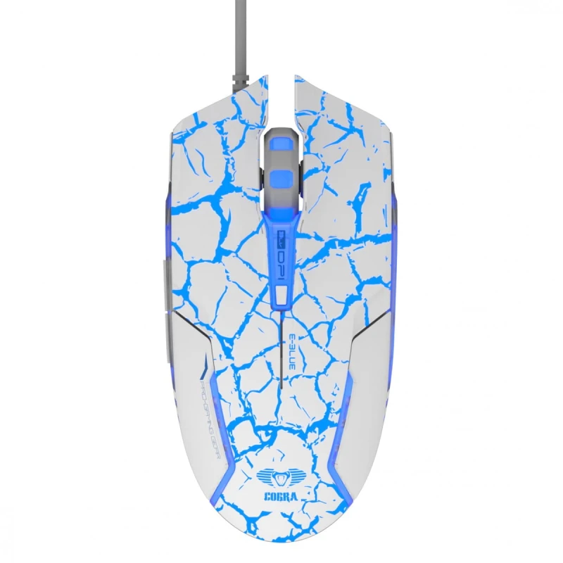 E-Blue Mysz Cobra, 2500DPI, optyczna, 6kl., 1 scroll, przewodowa USB, biało-niebieska, do gry