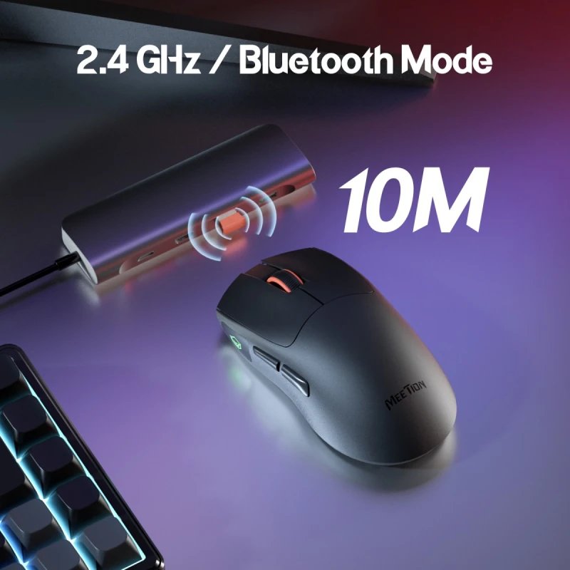 Meetion GW12 Mysz czarna, 12800DPI, Tri-Mode