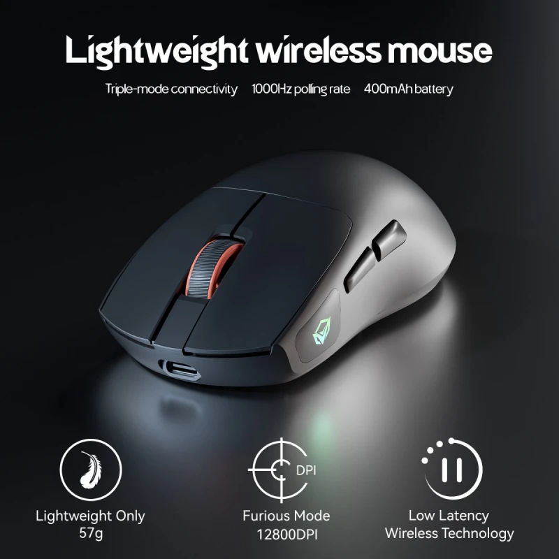 Meetion GW12 Mysz czarna, 12800DPI, Tri-Mode
