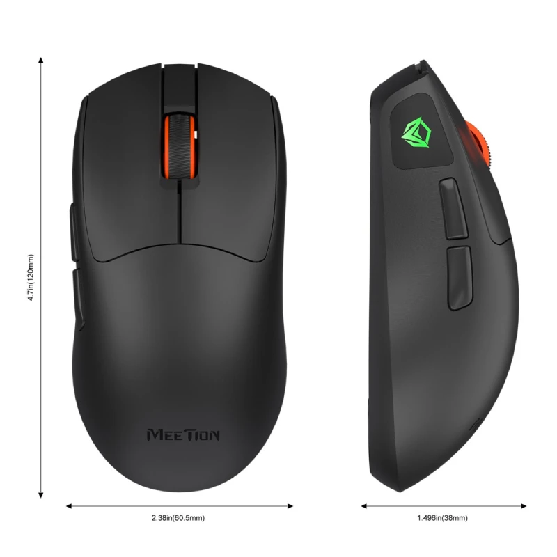 Meetion GW12 Mysz czarna, 12800DPI, Tri-Mode