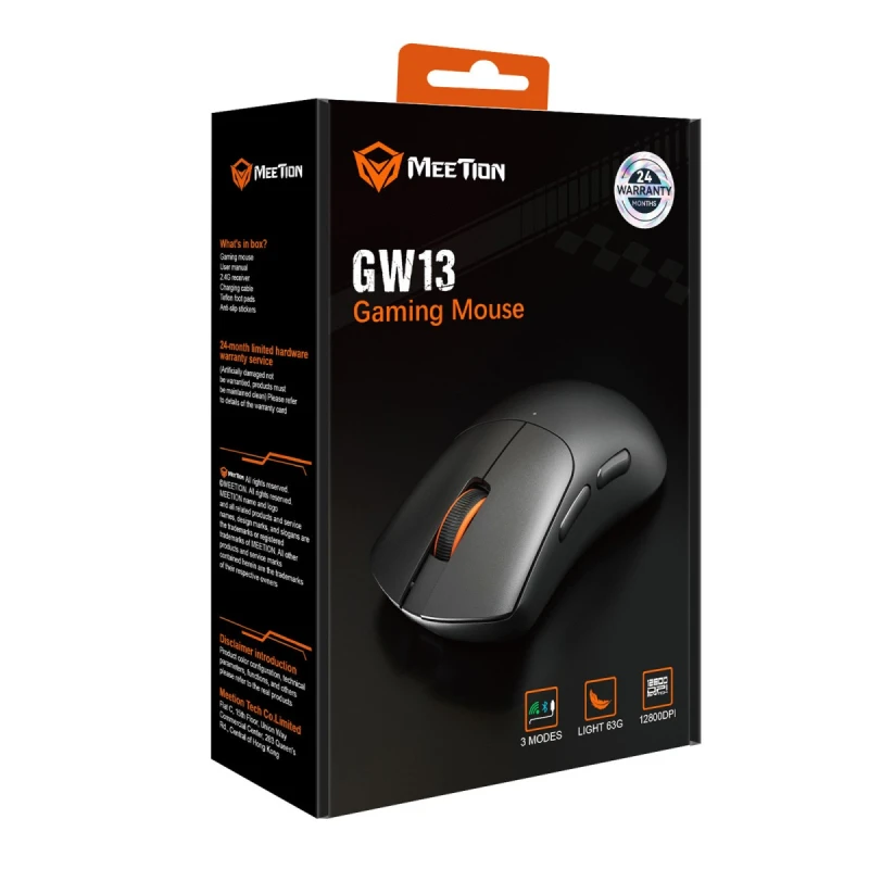 Meetion GW13 Mysz czarna, 12800DPI, Tri-Mode