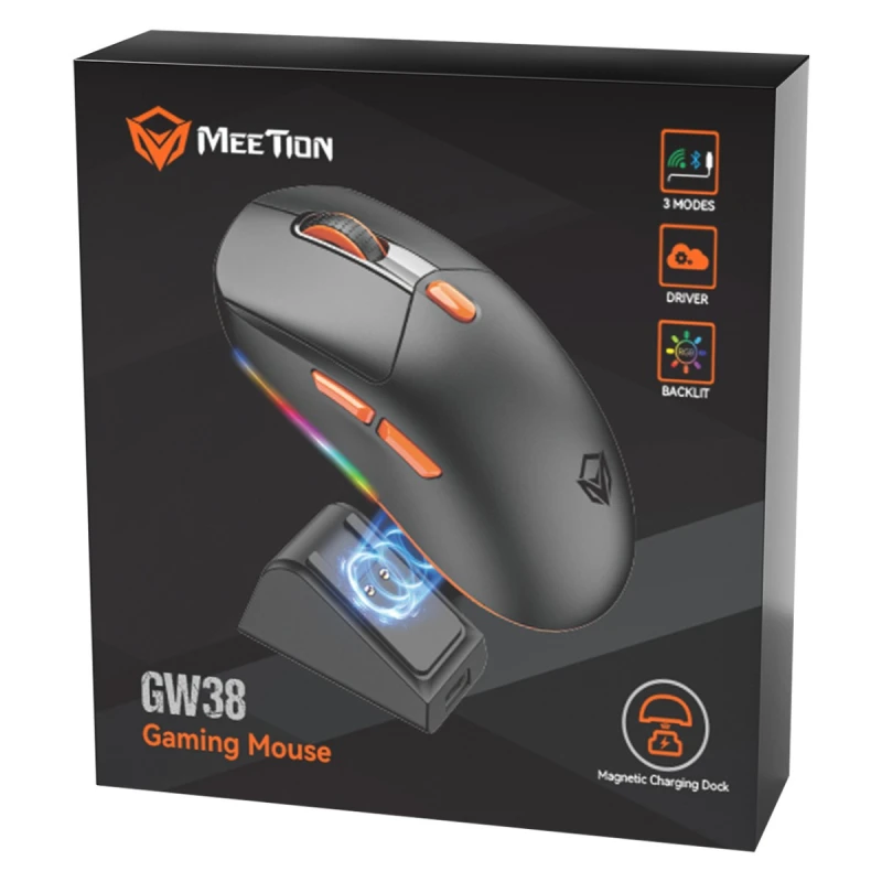 Meetion GW38 Mysz czarna, 8000DPI, Tri-Mode