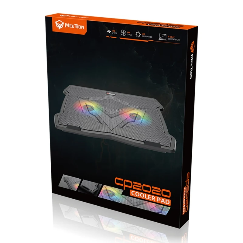 Stojak pod notebook, CP2020, podświetlany, z wiatrakiem, czarny, Meetion