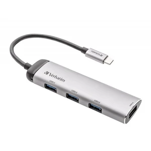 USB (3.2) Gen 1 4-port, 49147, szara, długość przewodu 15cm, Verbatim, 1 x połączenie USB-C, porty 4 x USB 3.2 Gen 1