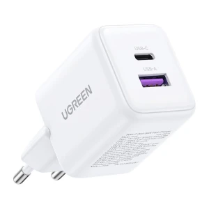 Ładowarka sieciowa Ugreen X516W USB + USB-C, GaN, 30W - biała