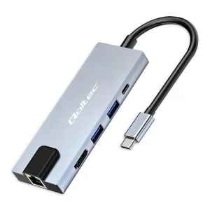 Adapter USB Qoltec USB-C 5w1 | USB-C PD 100W | 2xUSB | HDMI 4K | RJ45