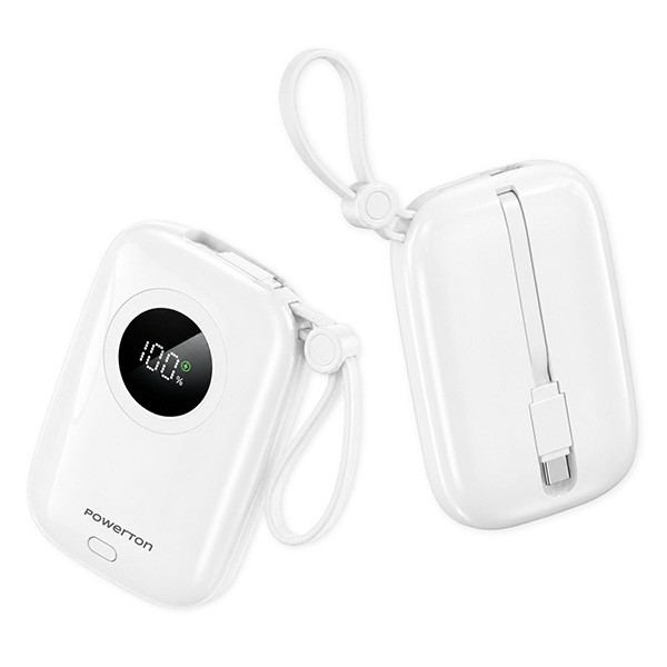 POWERTON ENERGY WHITE EDITION Powerbank 10000mAh, 2x USB-C, 22.5W, zintegrowane kable, biała