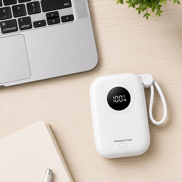 POWERTON ENERGY WHITE EDITION Powerbank 10000mAh, 2x USB-C, 22.5W, zintegrowane kable, biała