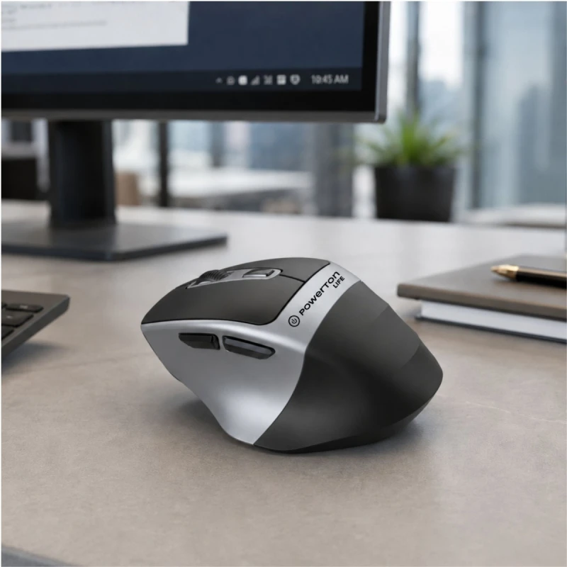 Powerton LIFE FLIXO Mysz bezprzewodowa, czarno-srebrna, 1600DPI