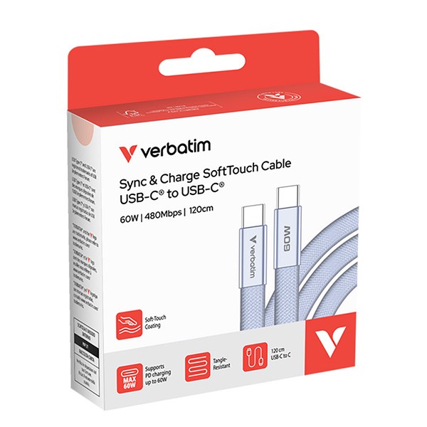 Verbatim USB-C kabel SoftTouch USB C (M) - USB C (M), 60W, 1.2m, fiolet, box, 30275