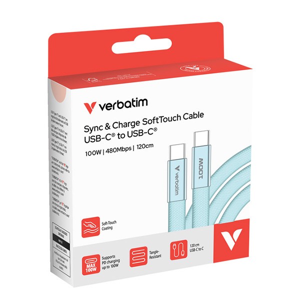 Verbatim USB-C kabel SoftTouch USB C (M) - USB C (M), 100W, 1.2m, niebieski, box, 30276
