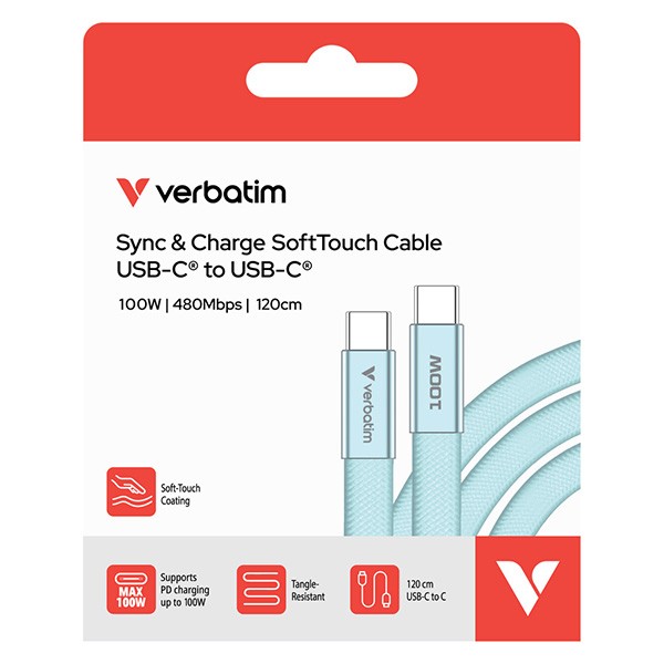 Verbatim USB-C kabel SoftTouch USB C (M) - USB C (M), 100W, 1.2m, niebieski, box, 30276