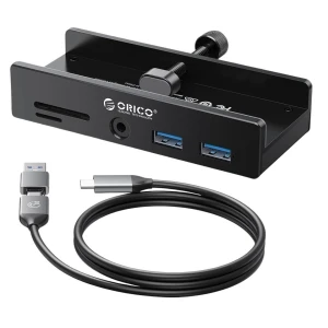 HUB USB-C Orico MH5PMM-10-BK-BP aktywny przykręcany, 2x USB-A, czytnik SD, minijack 3,5 mm, czarny