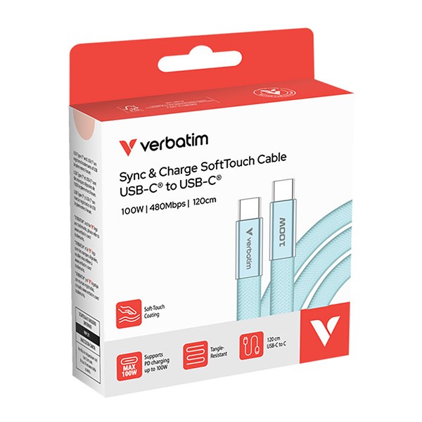 Verbatim USB-C kabel SoftTouch USB C (M) - USB C (M), 100W, 1.2m, niebieski, box, 30276