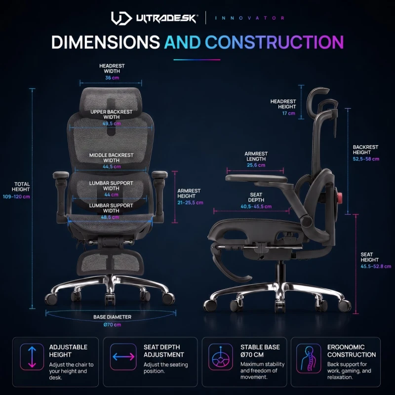 Ultradesk INNOVATOR Ergonomiczny fotel biurowy, czarne