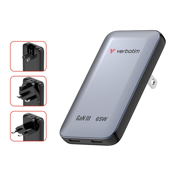 Nabíječka Essentials Slim, Ładowarka sieciowa GaN USB-C1 PD 3.0 , USB-C2 PD 3.0, szara, 65W