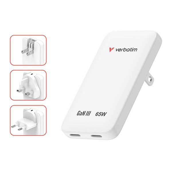 Nabíječka Essentials Slim, Ładowarka sieciowa GaN USB-C1 PD 3.0 , USB-C2 PD 3.0, biała, 65W