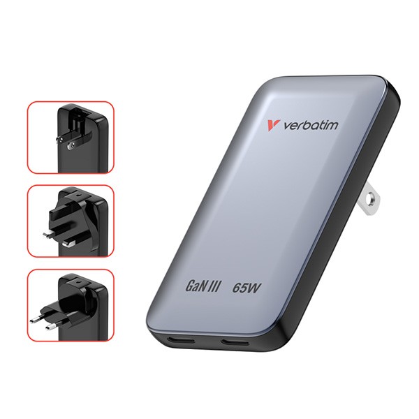 Nabíječka Essentials Slim, Ładowarka sieciowa GaN USB-C1 PD 3.0 , USB-C2 PD 3.0, szara, 65W