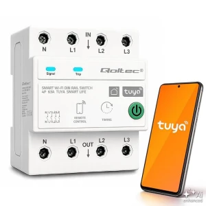 Przekaźnik Wi-Fi Qoltec Trójfazowy 63A na szynę DIN | 3P+N | Timer