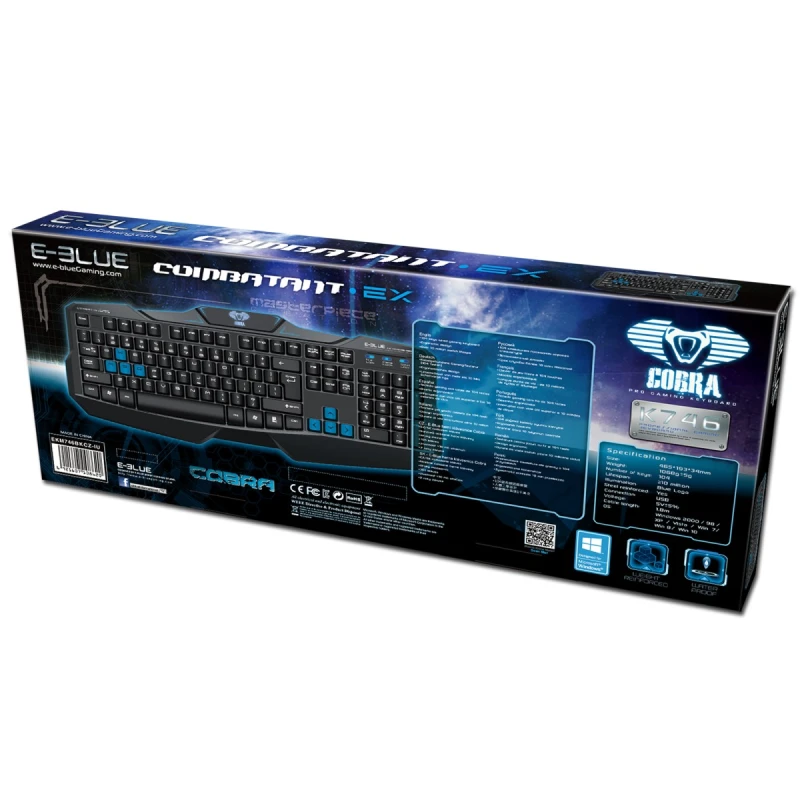 E-blue Cobra EKM746 klawiatura przewodowa (USB) CZ/SK, czarna