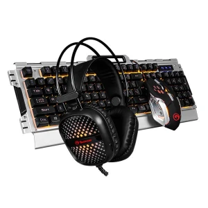 Marvo CM303 zestaw klawiatura przewodowa (USB) CZ/SK, srebrna + mysz i słuchawki dla graczy, do gry, membranowa rodzaj podświetlon