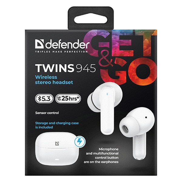 Defender TWINS 945 słuchawki z mikrofonem, bezprzewodowa, biała