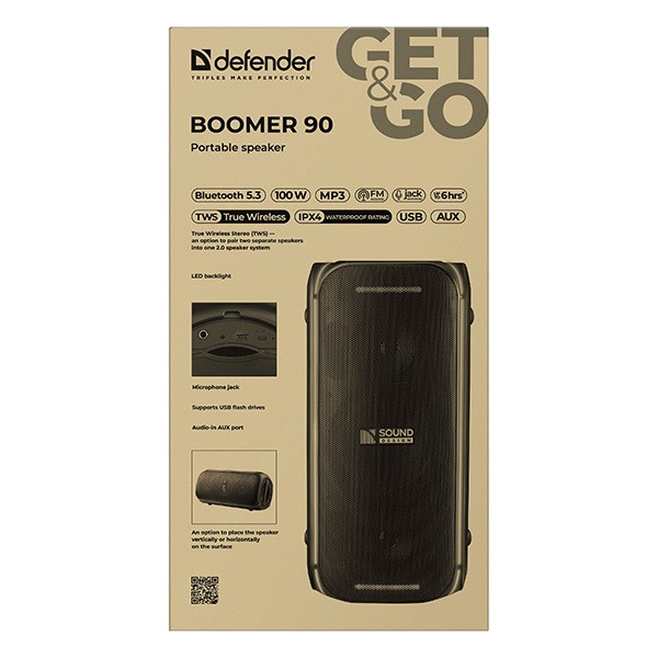 Defender głośnik BOOMER 90, 100W, czarny, Podświetlenie LED