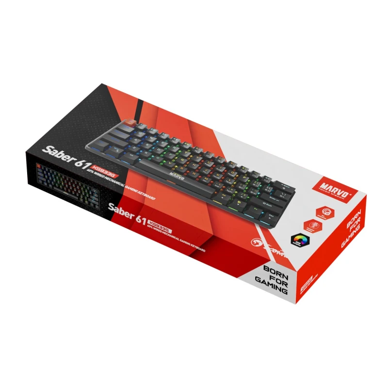 Marvo SABER 61 klawiatura przewodowa (USB) US, czarna mechaniczna