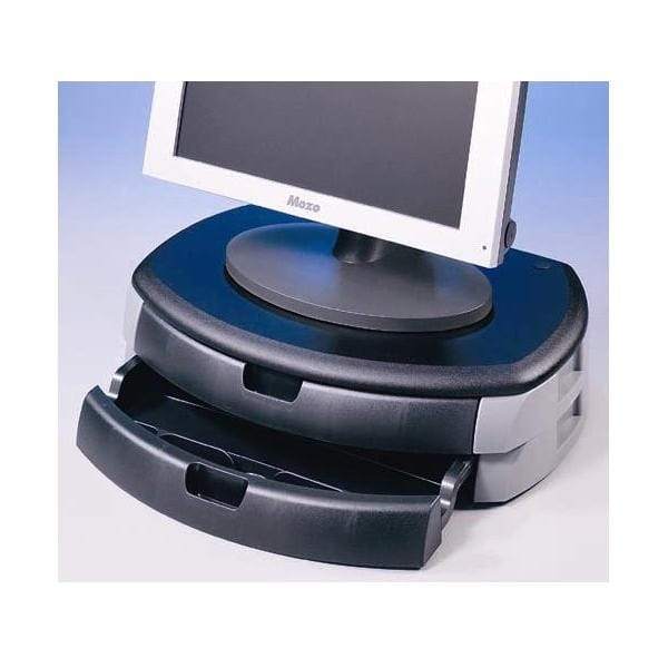 Podstawa pod monitor, z dwiema szufladami, czarny, tworzywo sztuczne wzmocnione, 40 kg nośność